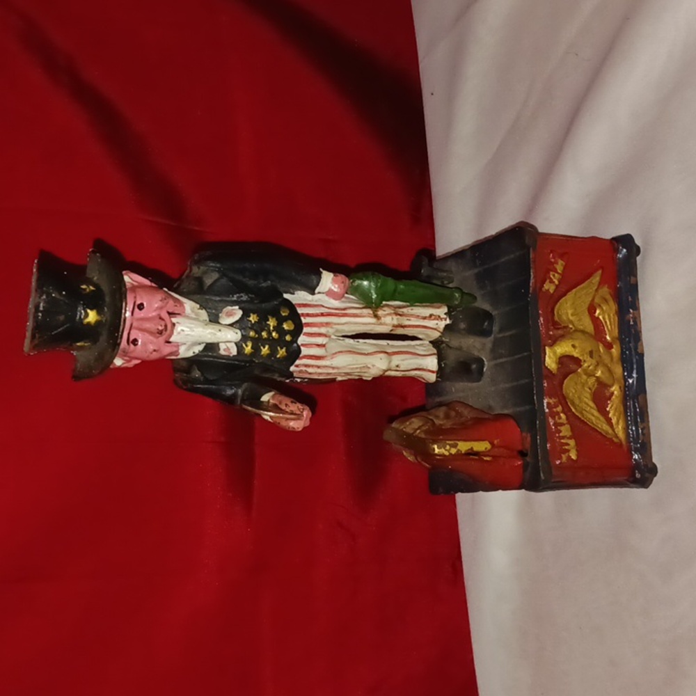 Antique cast iron Uncle Sam Bank rare Taiwan version darker paint